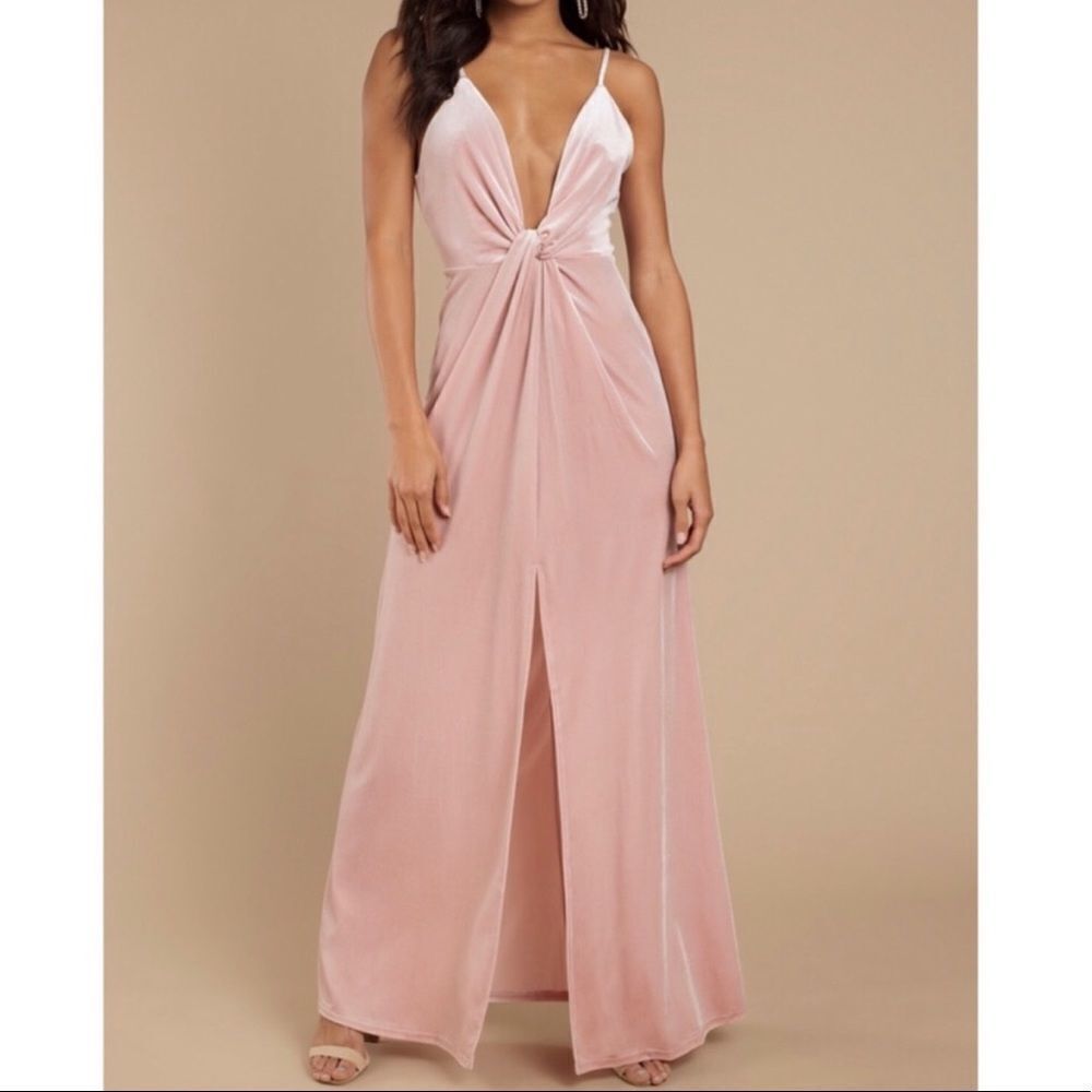 Layla Velvet Pink Plunging Maxi Dress